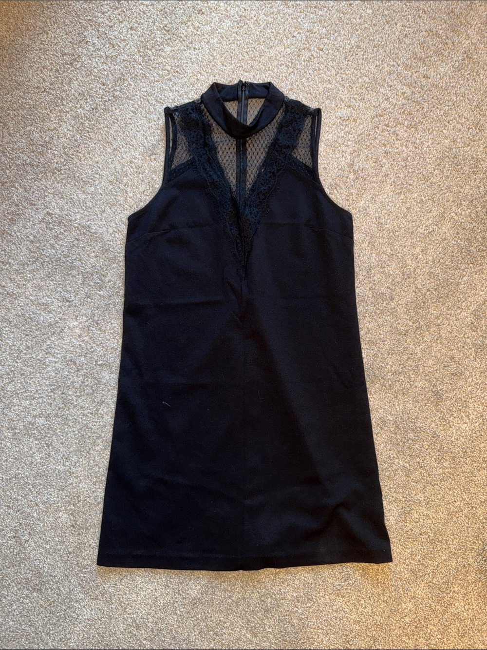 Express Black Sleeveless Lace-Trim High-Neck Mini Dress